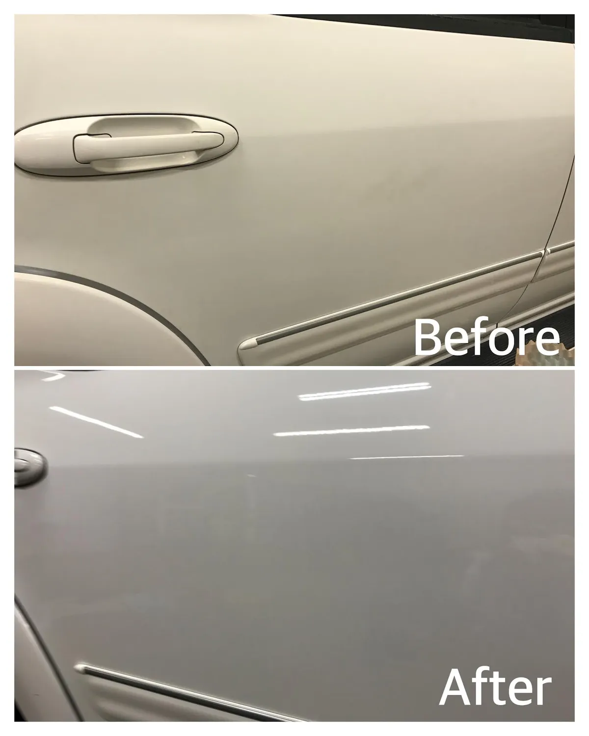 Paint correction close-up before and after